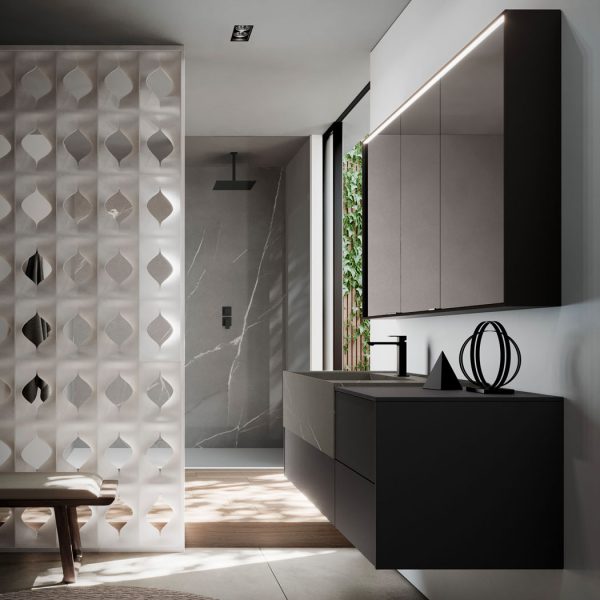 Specchio contenitore in alluminio con illuminazione integrata