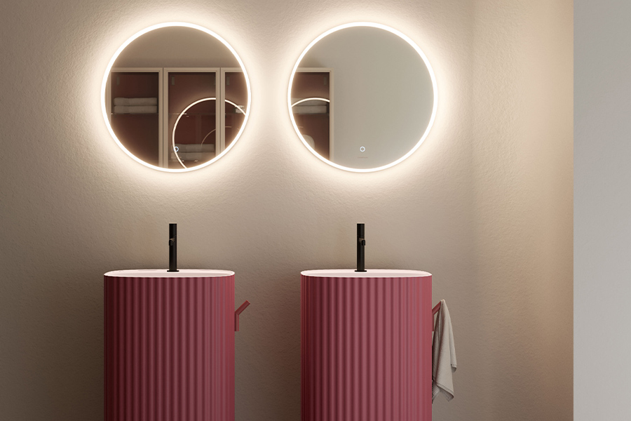 Cromie e volumi di scultorea grazia per la stanza da bagno contemporanea