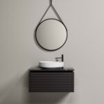 Specchio rotondo Ring in Metallo verniciato e cintura in Ecopelle Nera  - Ideagroup