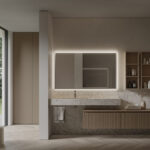 Specchio rettangolare Tecnica-Up retroilluminato con telaio in alluminio e luce integrata  - Ideagroup
