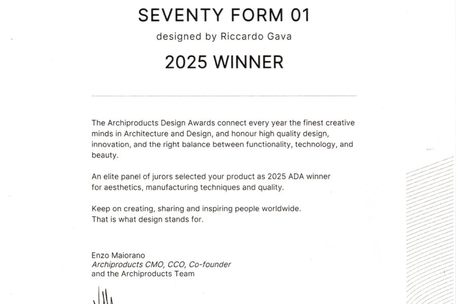 La collezione Seventy • Form è stata premiata agli Archiproducts Design Awards 2025 - Ideagroup